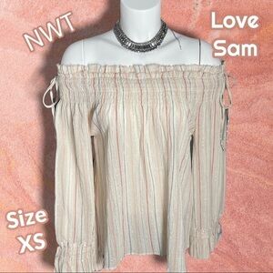 love Sam Smocked Off the Shoulder with Tassels Boho Top Size Extra Small